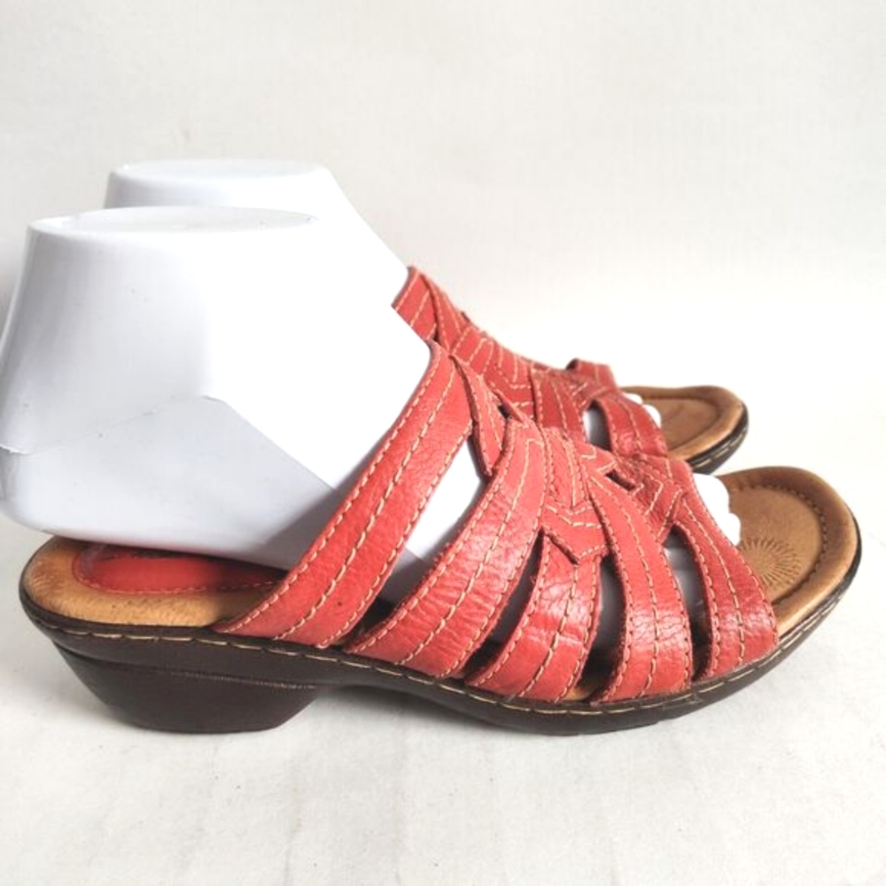 Montana Artisan Crafted Boho Sandals Women Size 6.5 Red Leather Block Heel Slide